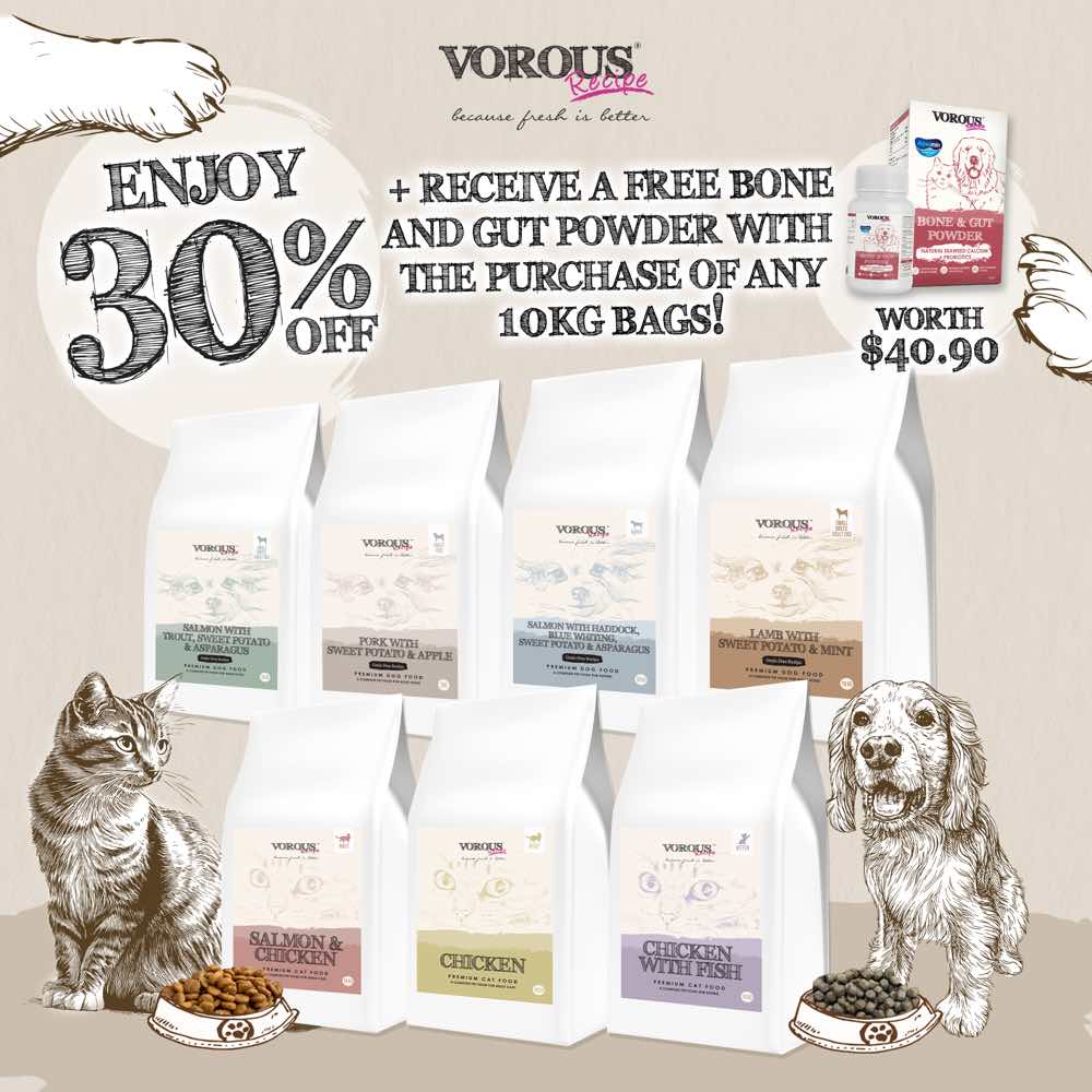"30% OFF + FREE SUPPLEMENT w 10kg: Vorous Salmon With Trout, Sweet Potato & Asparagus Small Breed Adult Grain-Free Dry Dog Food"