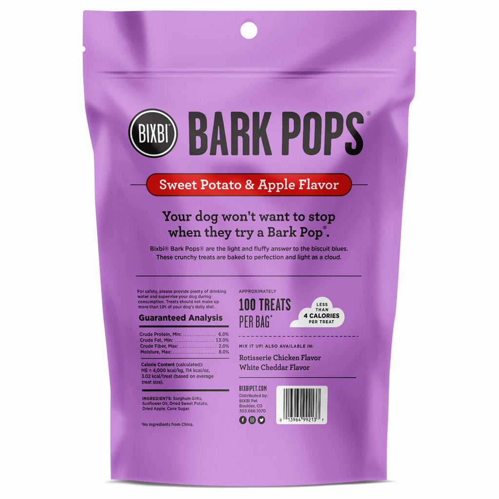 Bixbi Bark Pops Sweet Potato & Apple Flavour Light & Crunchy Training Dog Treats 4oz
