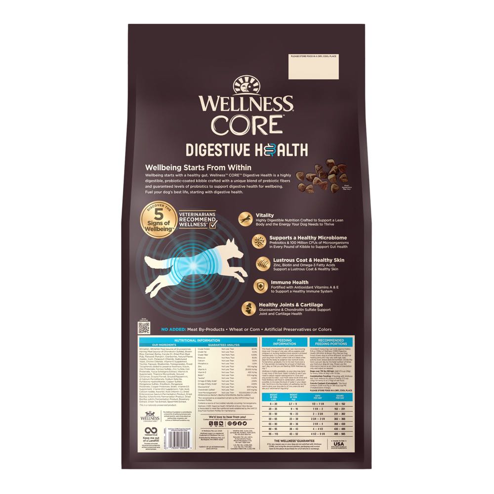 'FREE FD TREATS w 22lb': Wellness CORE Digestive Health Whitefish & Brown Rice Adult Dry Dog Food
