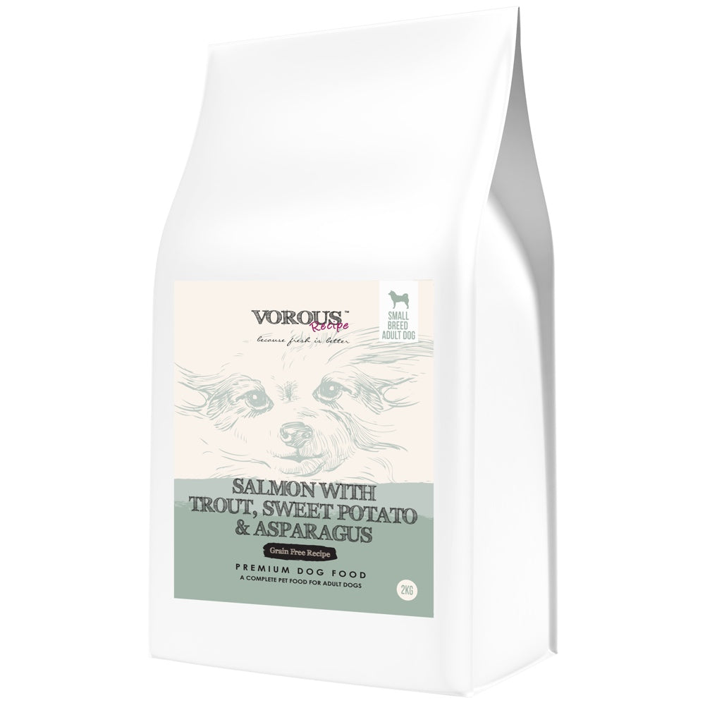 "30% OFF + FREE SUPPLEMENT w 10kg: Vorous Salmon With Trout, Sweet Potato & Asparagus Small Breed Adult Grain-Free Dry Dog Food"